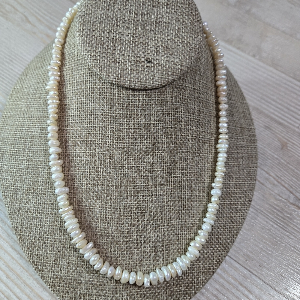 Genuine Freshwater Pearl Necklace Rice Oval Pearls with Barrel Clasp